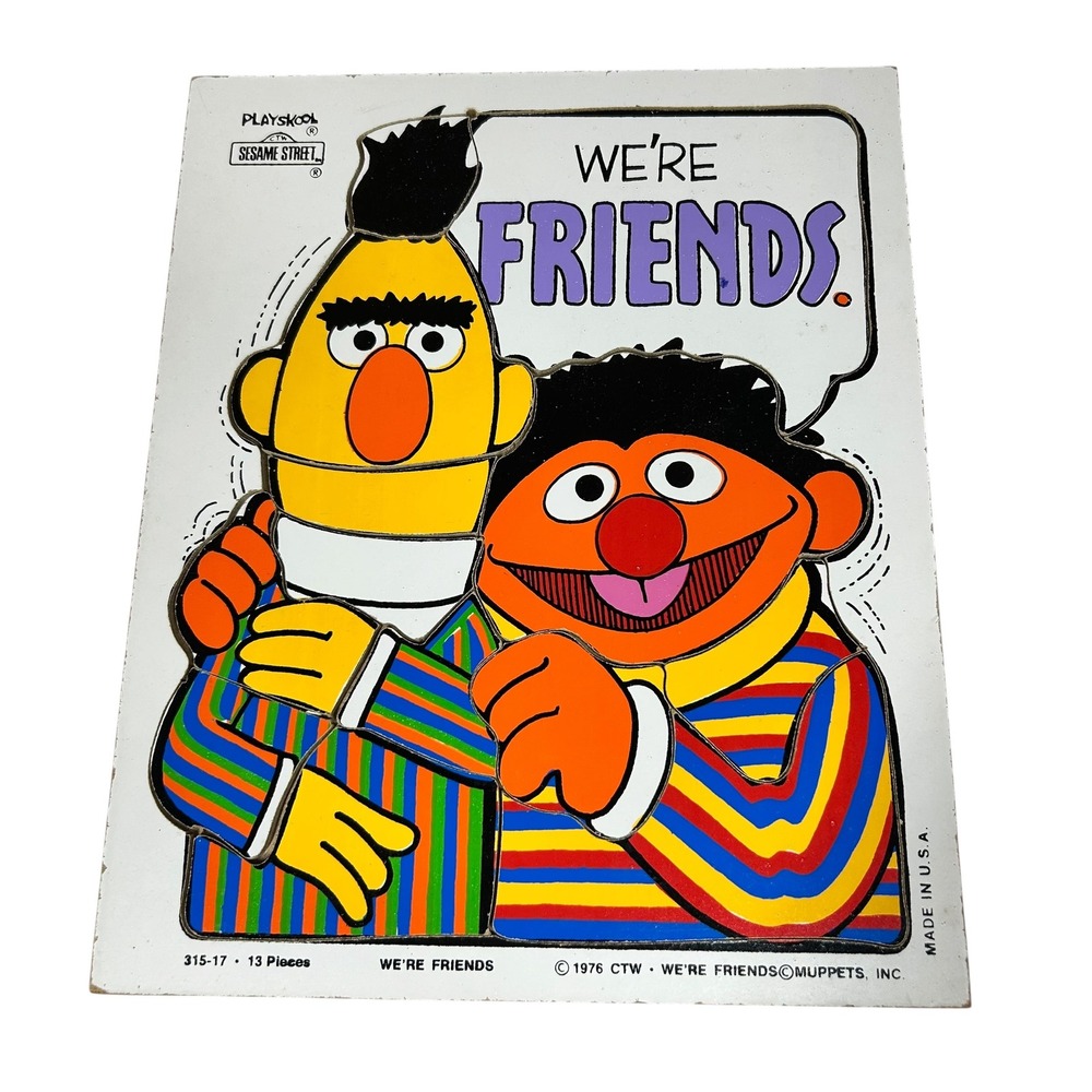 Vintage 1976 Playskool Sesame Street Bert and Ernie We're Friends Wooden Puzzle
